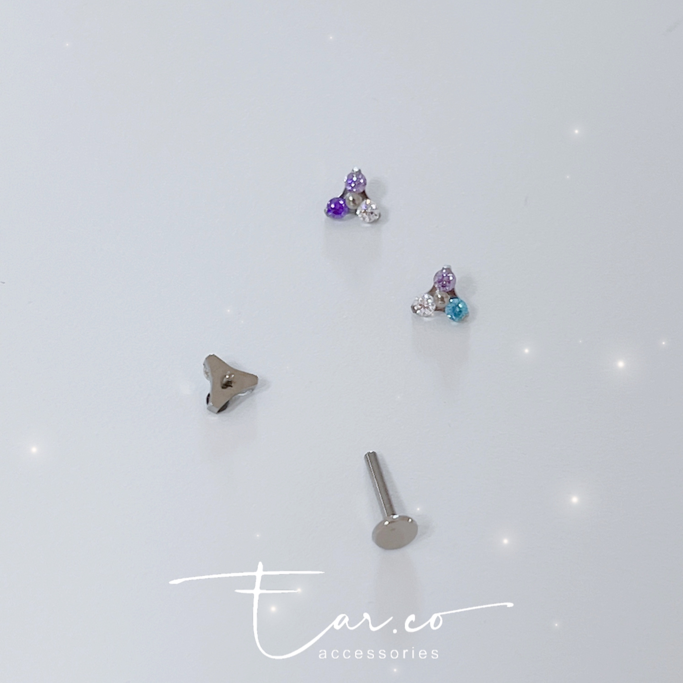 拼色三葉草平頭耳門/耳珠/耳骨釘 [G23 Titanium]