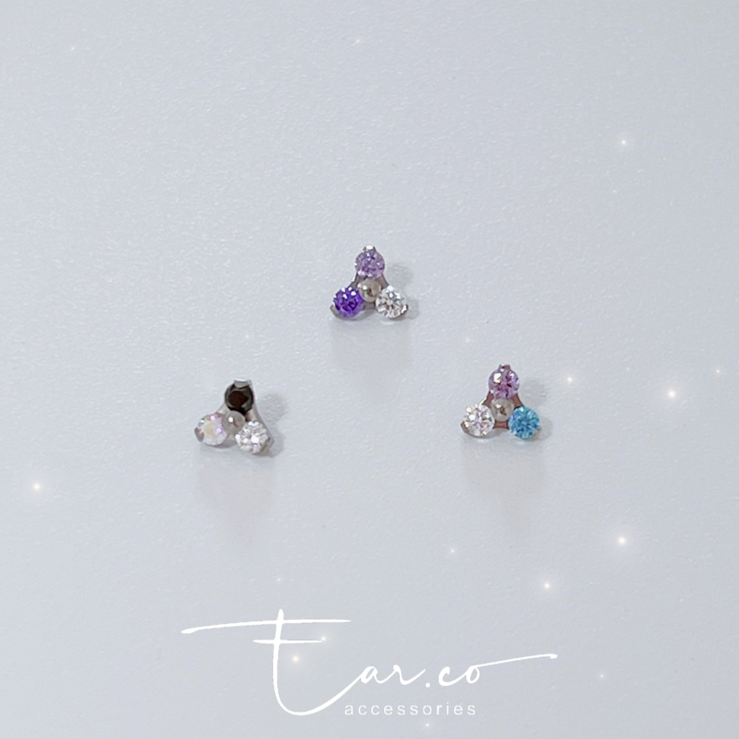 拼色三葉草平頭耳門/耳珠/耳骨釘 [G23 Titanium]