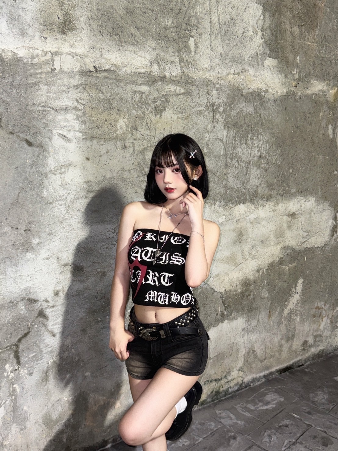 (GOAL) 美式歌德字體平口抹胸上衣 R9158