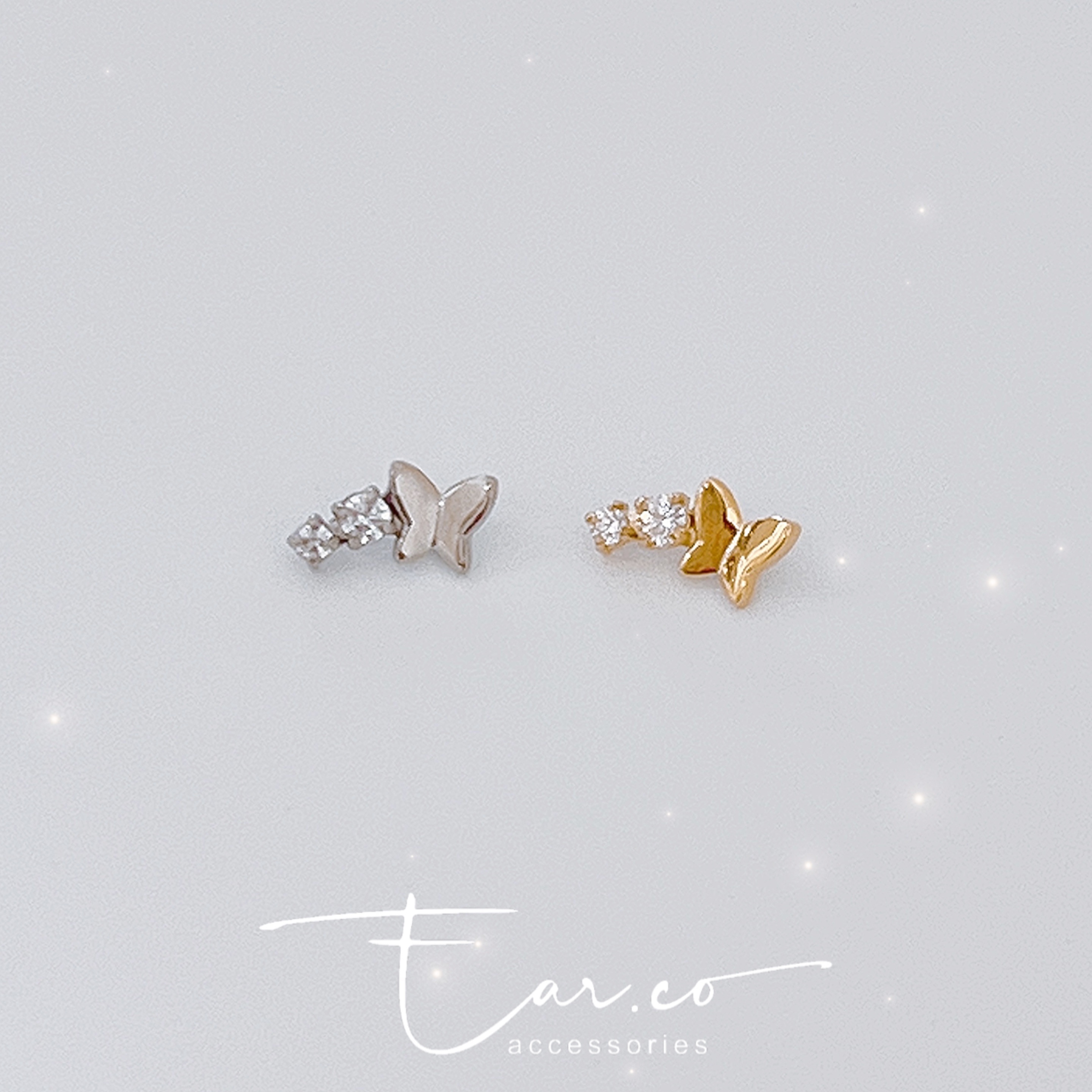 蝴蝶閃石小彎形平頭耳門/耳珠/耳骨釘 [G23 Titanium]