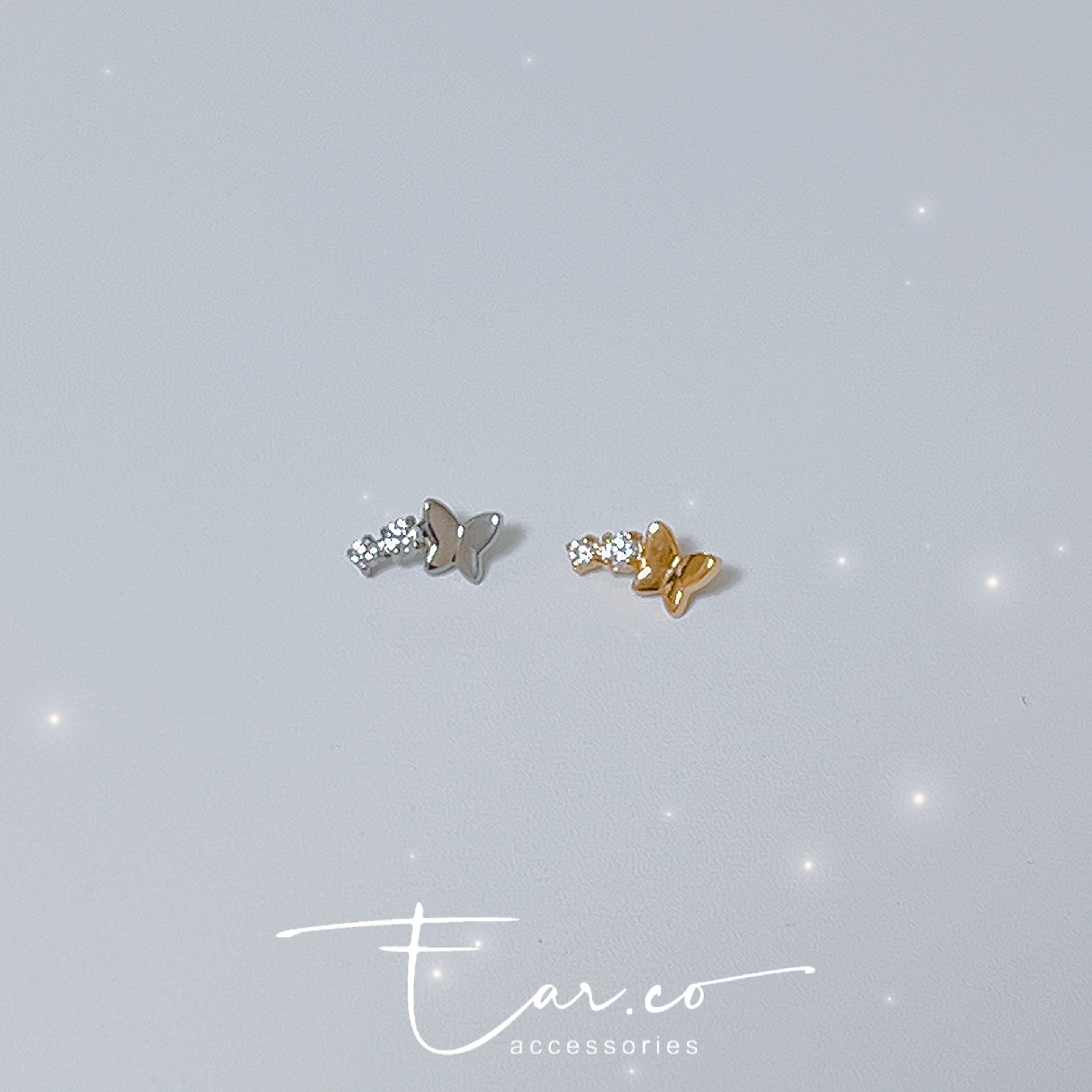 蝴蝶閃石小彎形平頭耳門/耳珠/耳骨釘 [G23 Titanium]