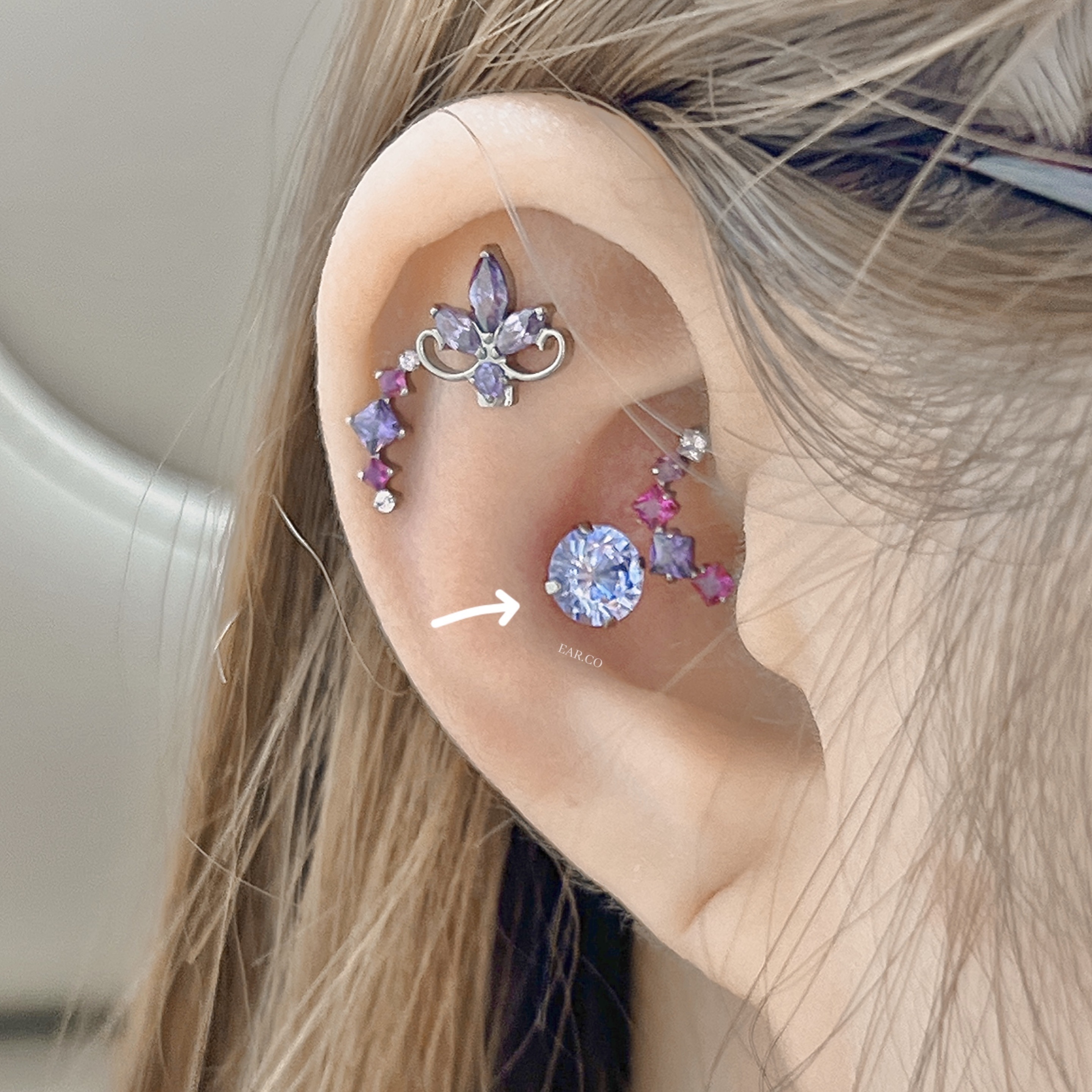 薰衣草紫閃石平頭耳門/耳珠/耳骨釘 [G23 Titanium]