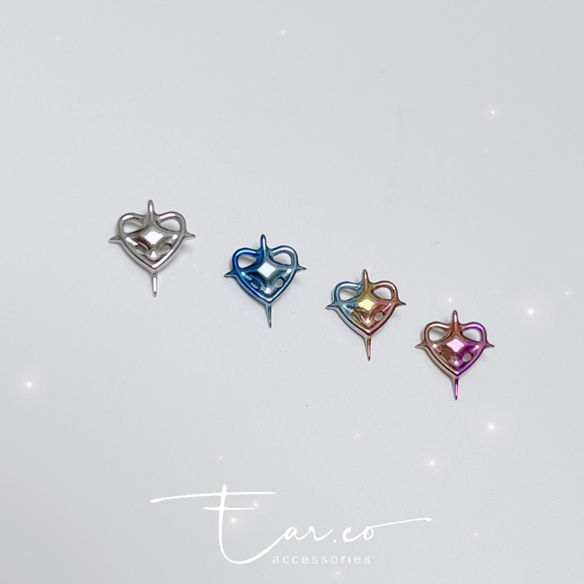 心形十字星芒平頭耳門/耳珠/耳骨釘 [G23 Titanium]