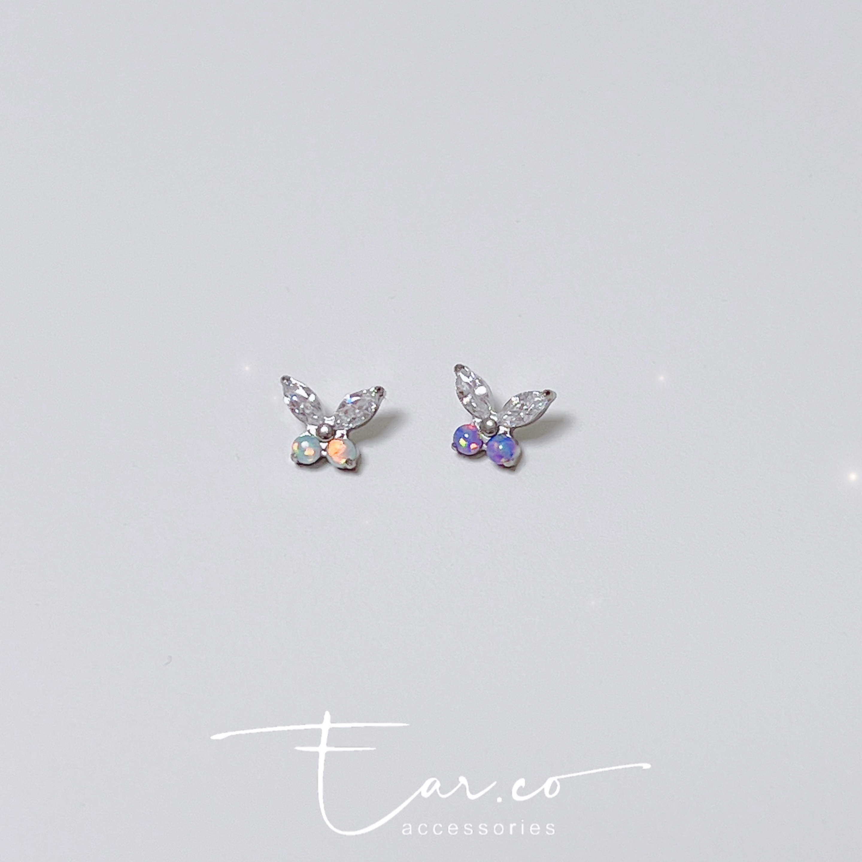 Opal蝴蝶平頭耳門/耳珠/耳骨釘 [G23 Titanium]