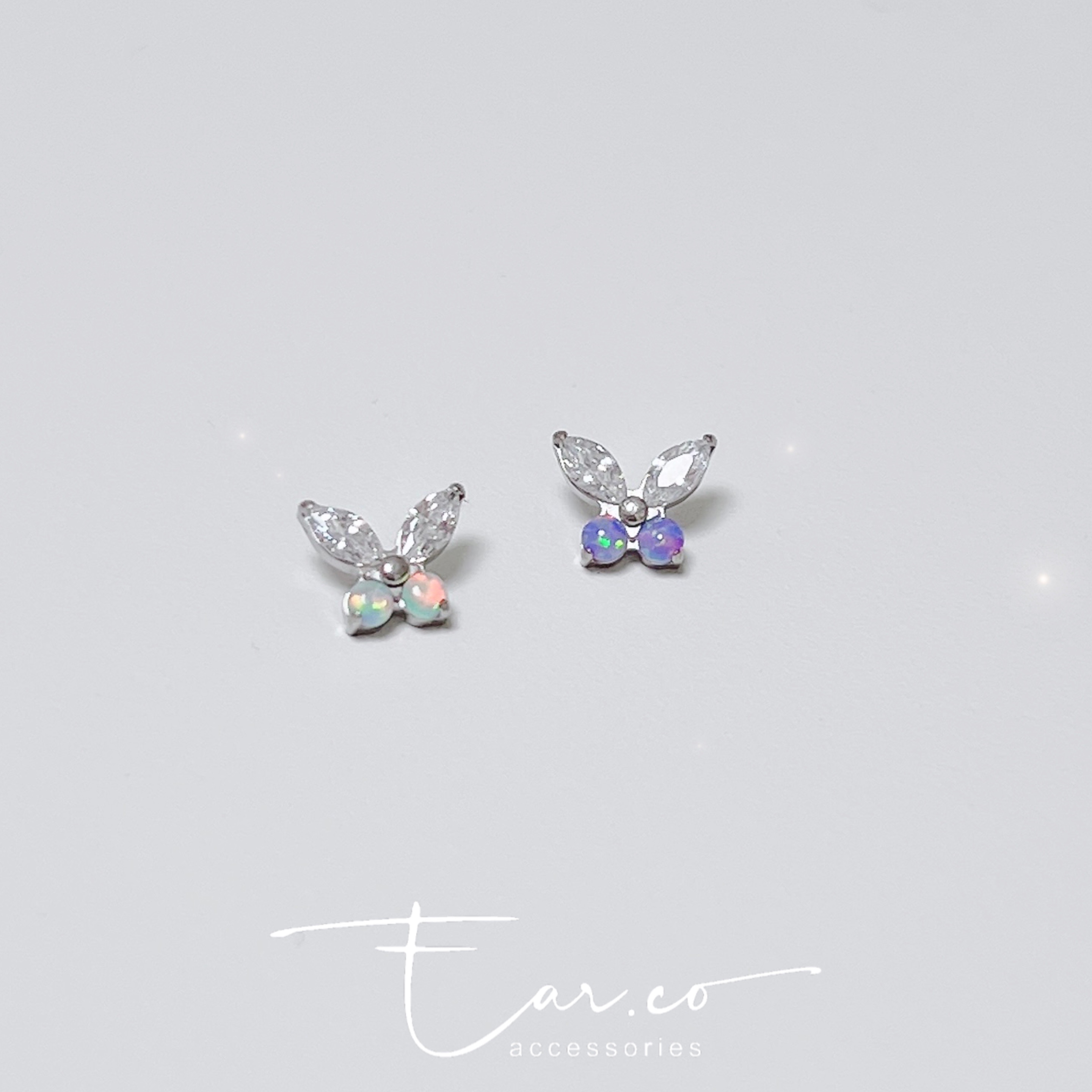 Opal蝴蝶平頭耳門/耳珠/耳骨釘 [G23 Titanium]