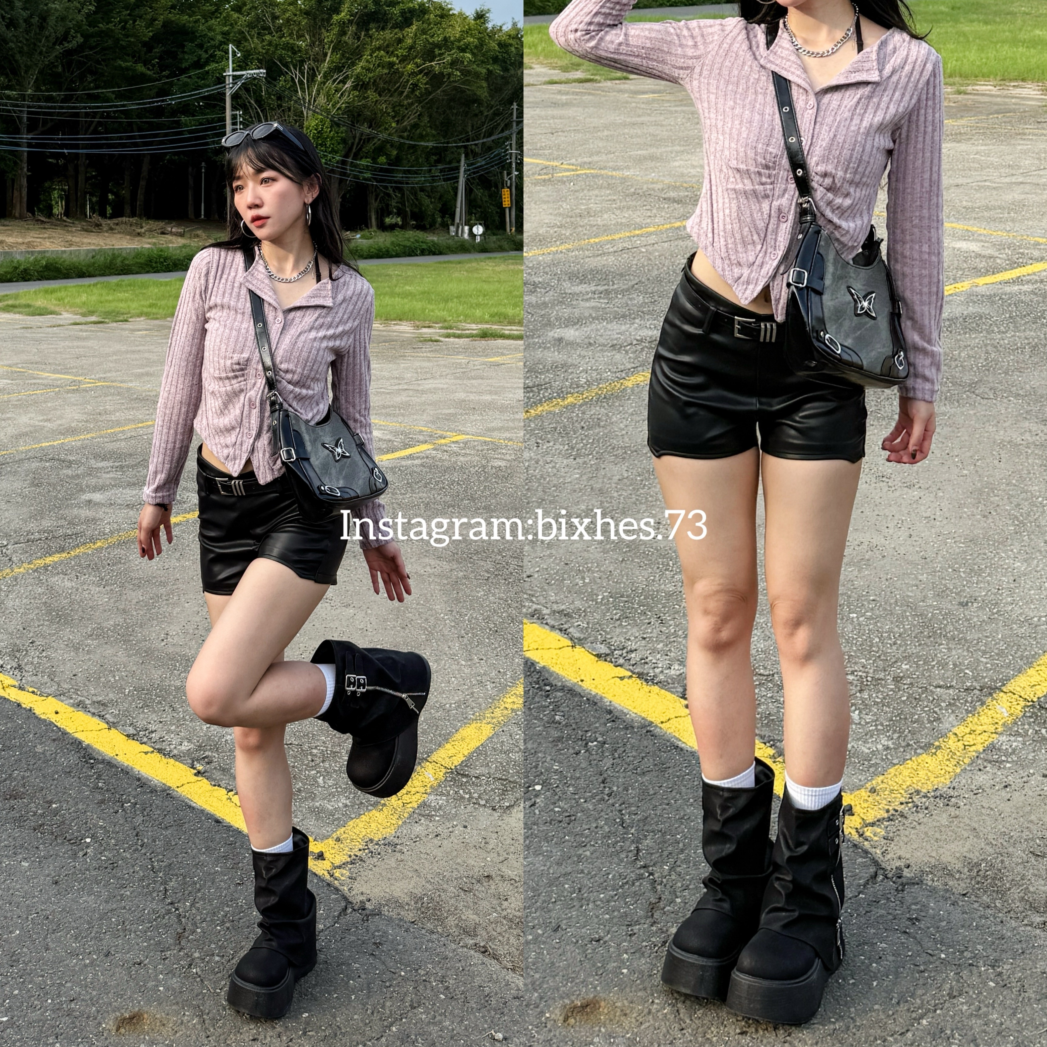 V口腰皮質短褲(E00010)