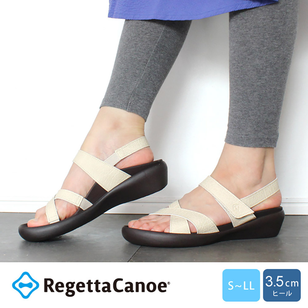 大阪樂步健康鞋 RegettaCanoe低跟楔型魔鬼氈後帶涼鞋CJFW3519(IVO-象牙白)