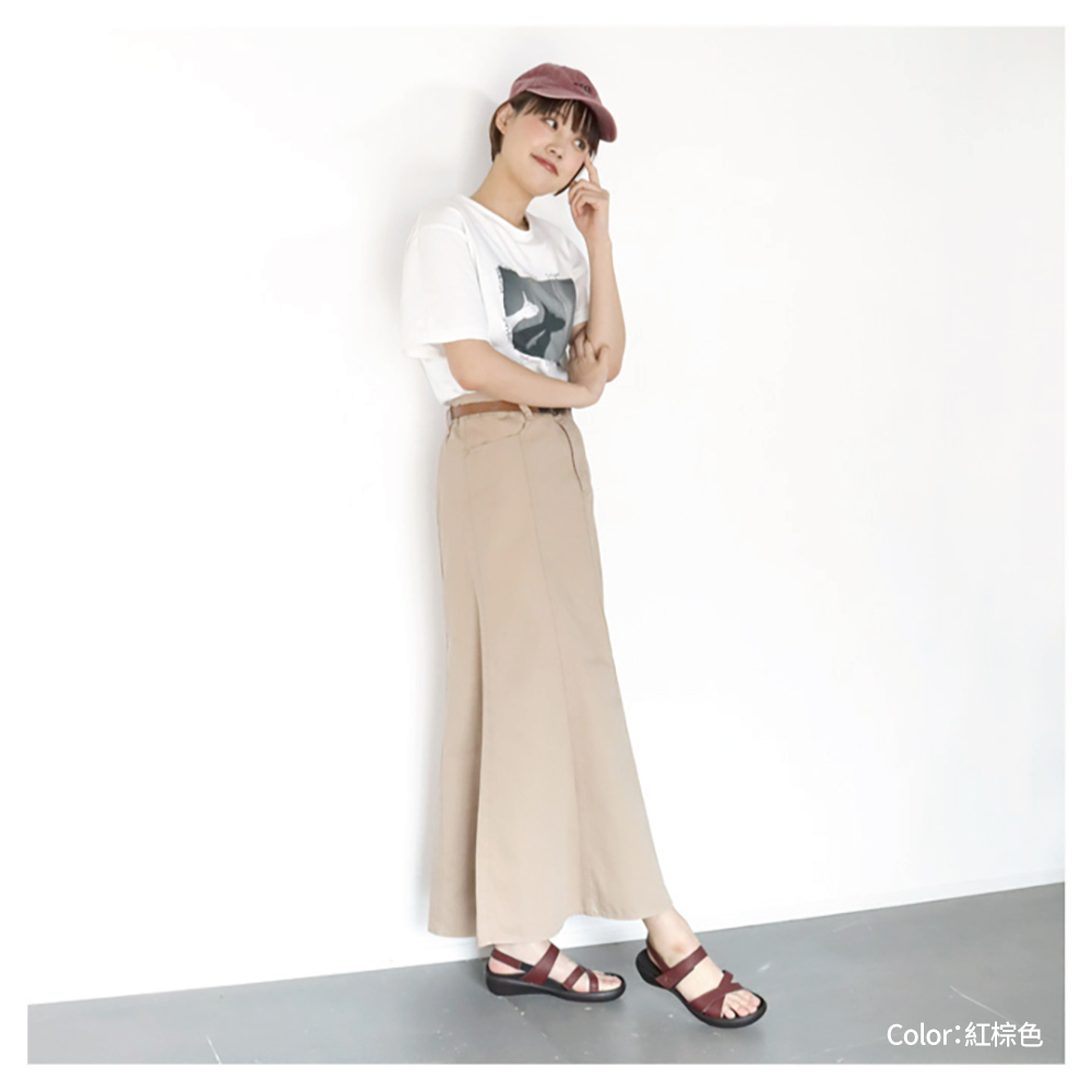 大阪樂步健康鞋 RegettaCanoe低跟楔型魔鬼氈後帶涼鞋CJFW3519(RBR-磚紅色)