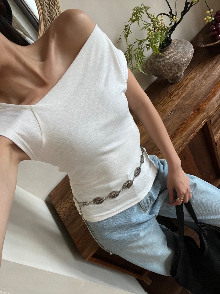 斜肩不規則下擺抓皺上衣*2色