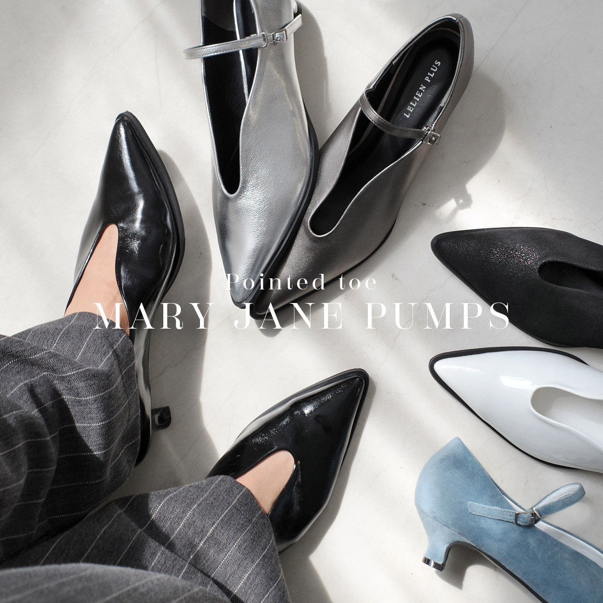 獨特剪裁尖頭瑪莉珍低跟鞋【SY014】