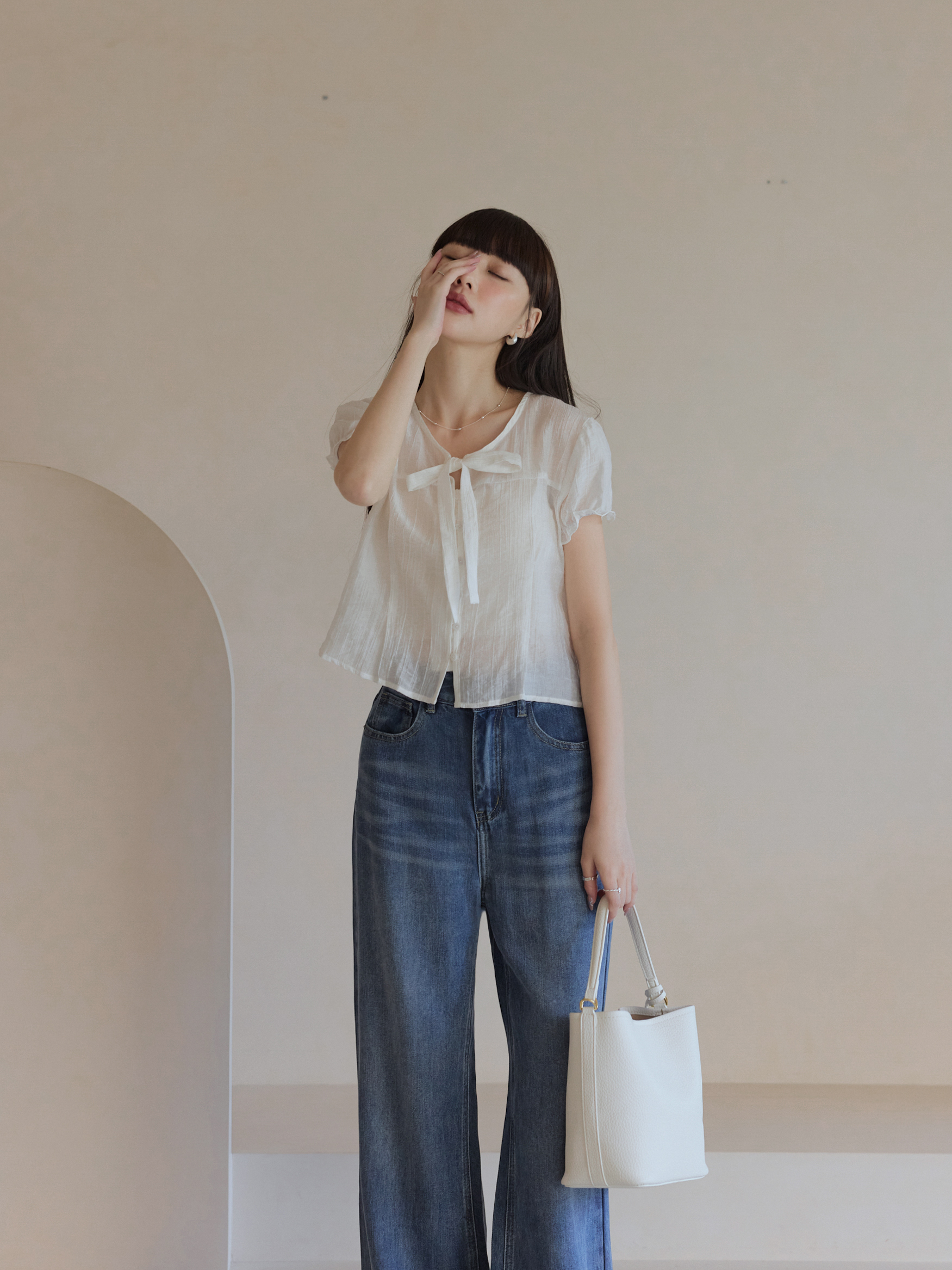 木質紋透紗開襟上衣