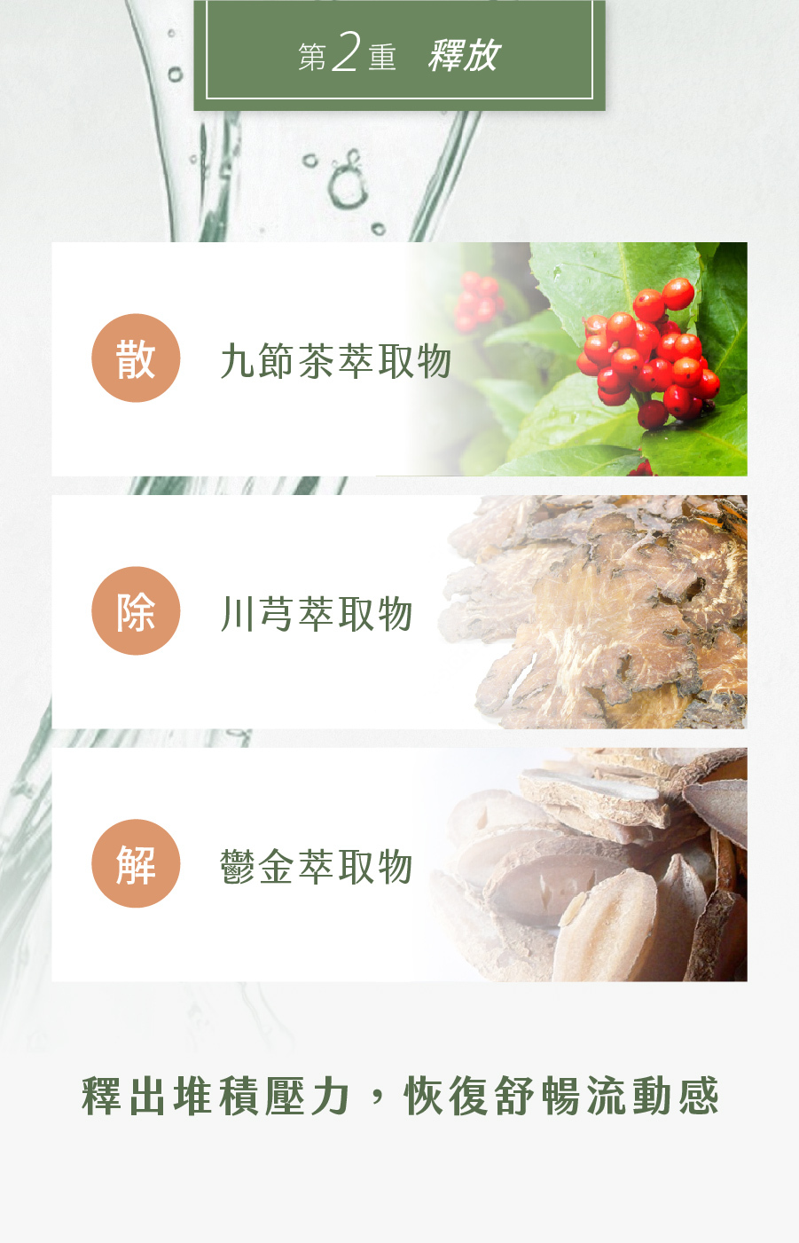 釋出堆積壓力，恢復舒暢流動感