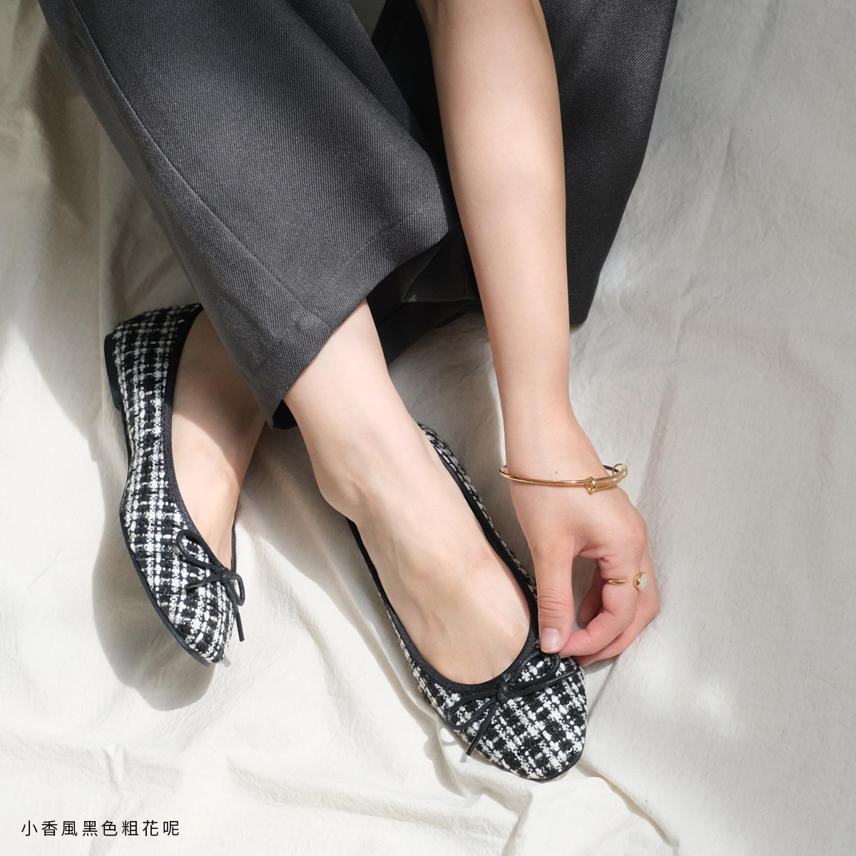 舞者姿態 半方頭蝴蝶結芭蕾娃娃鞋｜秋冬色