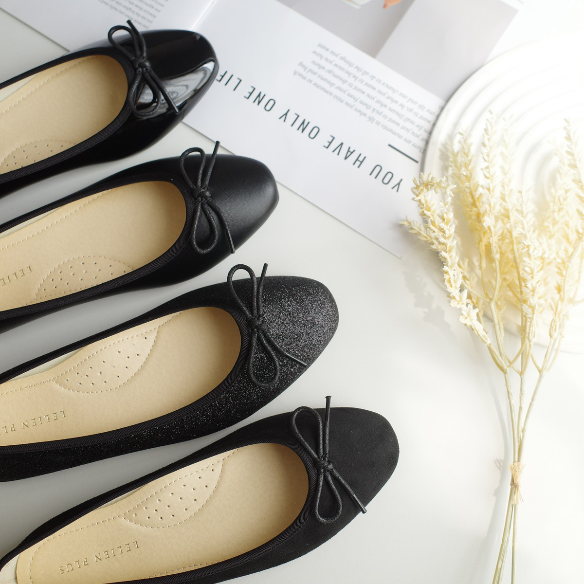 舞者姿態 半方頭蝴蝶結芭蕾娃娃鞋｜秋冬色