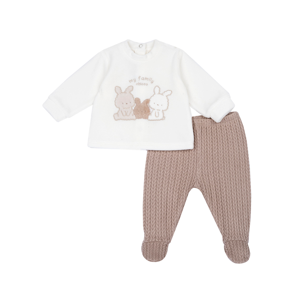 Lattee小兔-剪毛絨+仿粗針針織連腳褲套裝