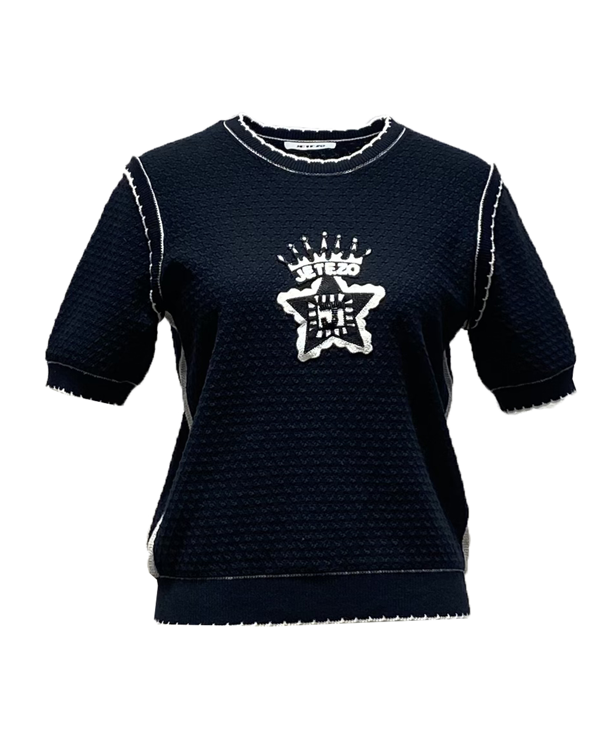 BC15229A1 滿鑽皇冠星星精梳棉短袖毛衫 (2色)