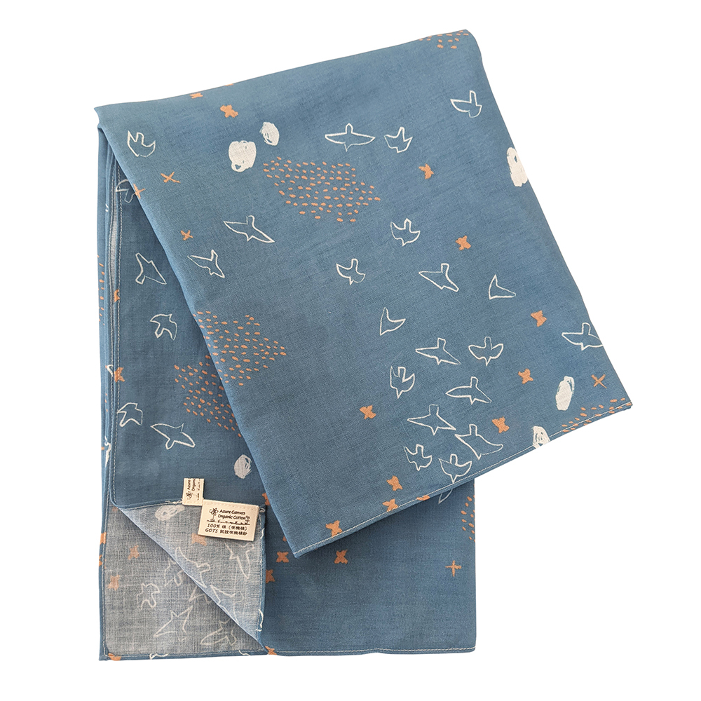 有機棉輕紗長圍巾-飛鳥藍 | 藍天畫布有機棉