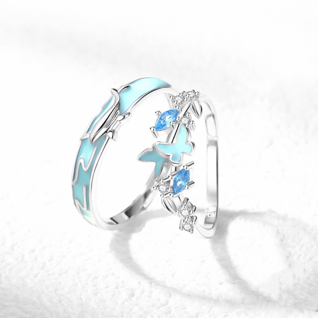 「海語蝶誓」夜光情侶戒指💍 ｜S925純銀｜免費刻字✒️ ｜夜光對戒✨