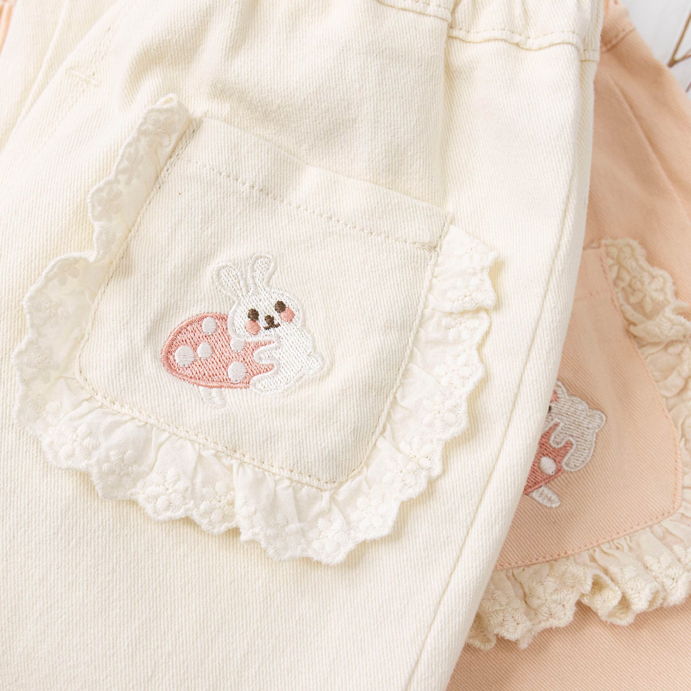 【H55302】兔兔蘑菇抱枕口袋設計休閒褲 ＊二色