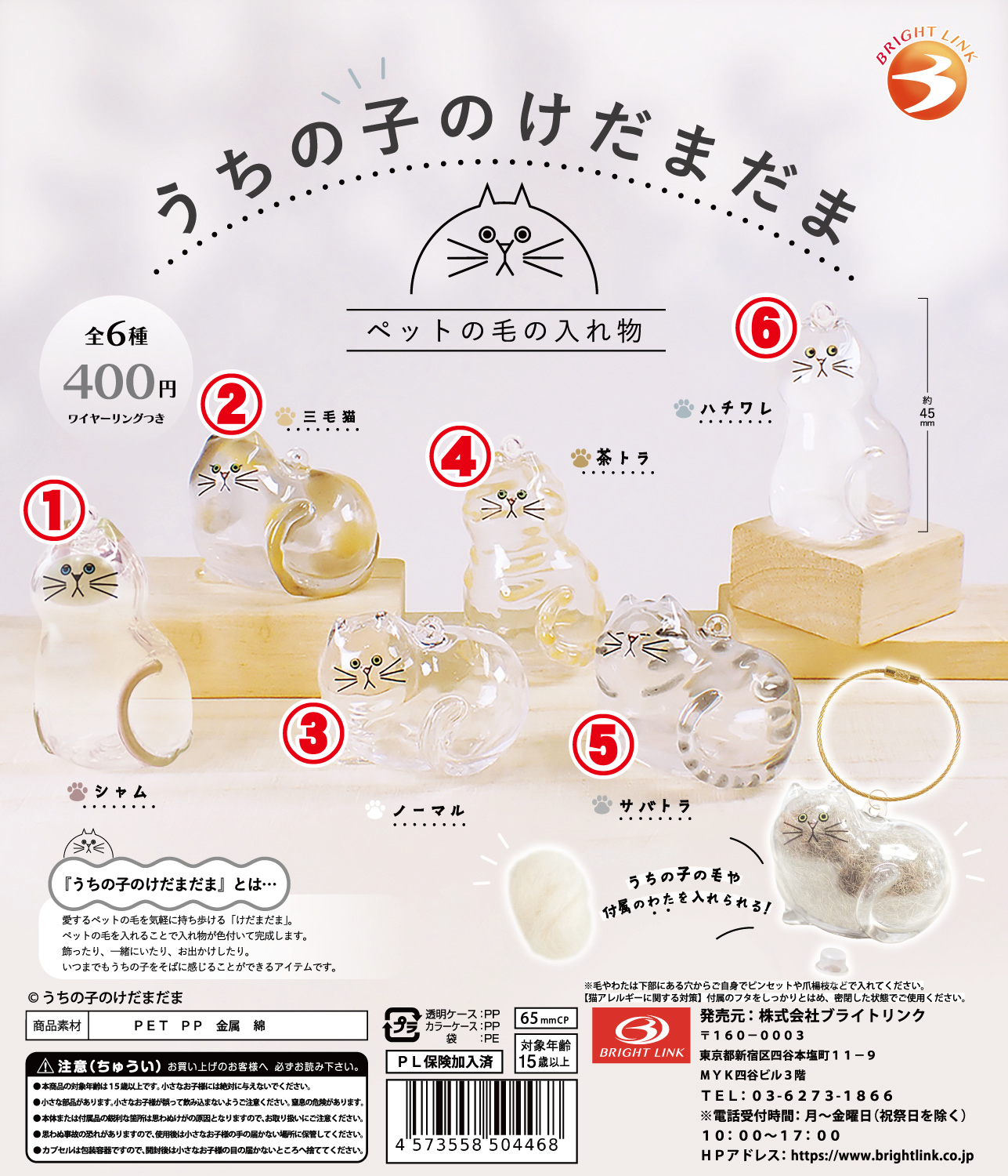 (日本原裝正貨) Bright Link 扭蛋 - 透明貓貓 貓毛收納掛飾