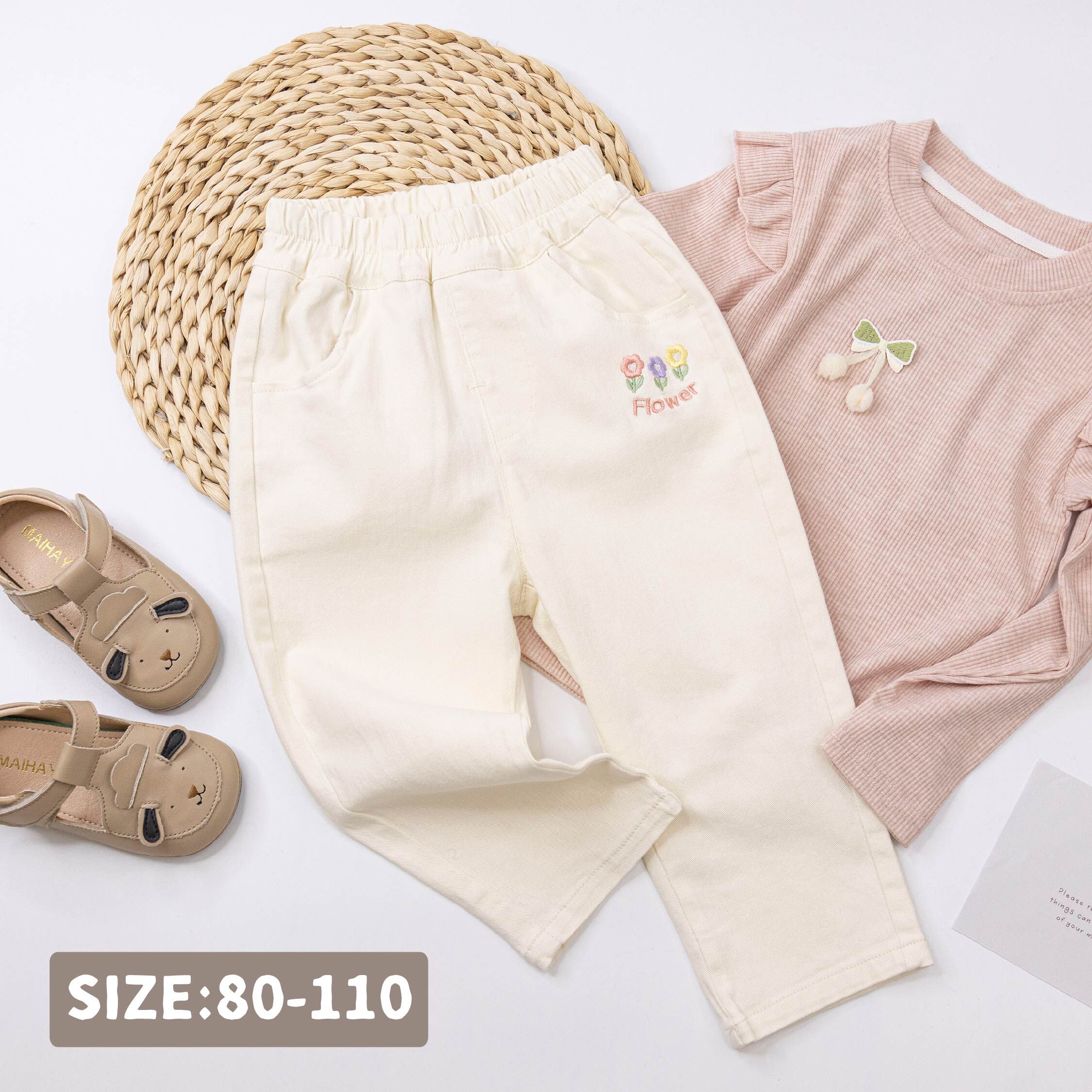 【H55300】繽紛三朵小花棉質休閒褲