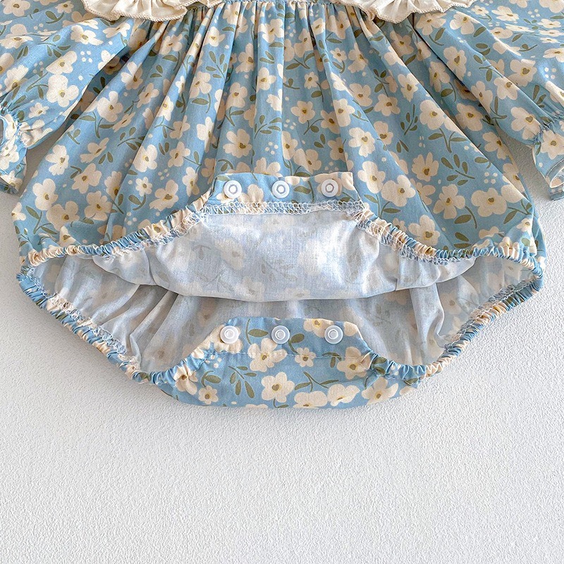 翻領甜美碎花包屁衣｜含髮帶