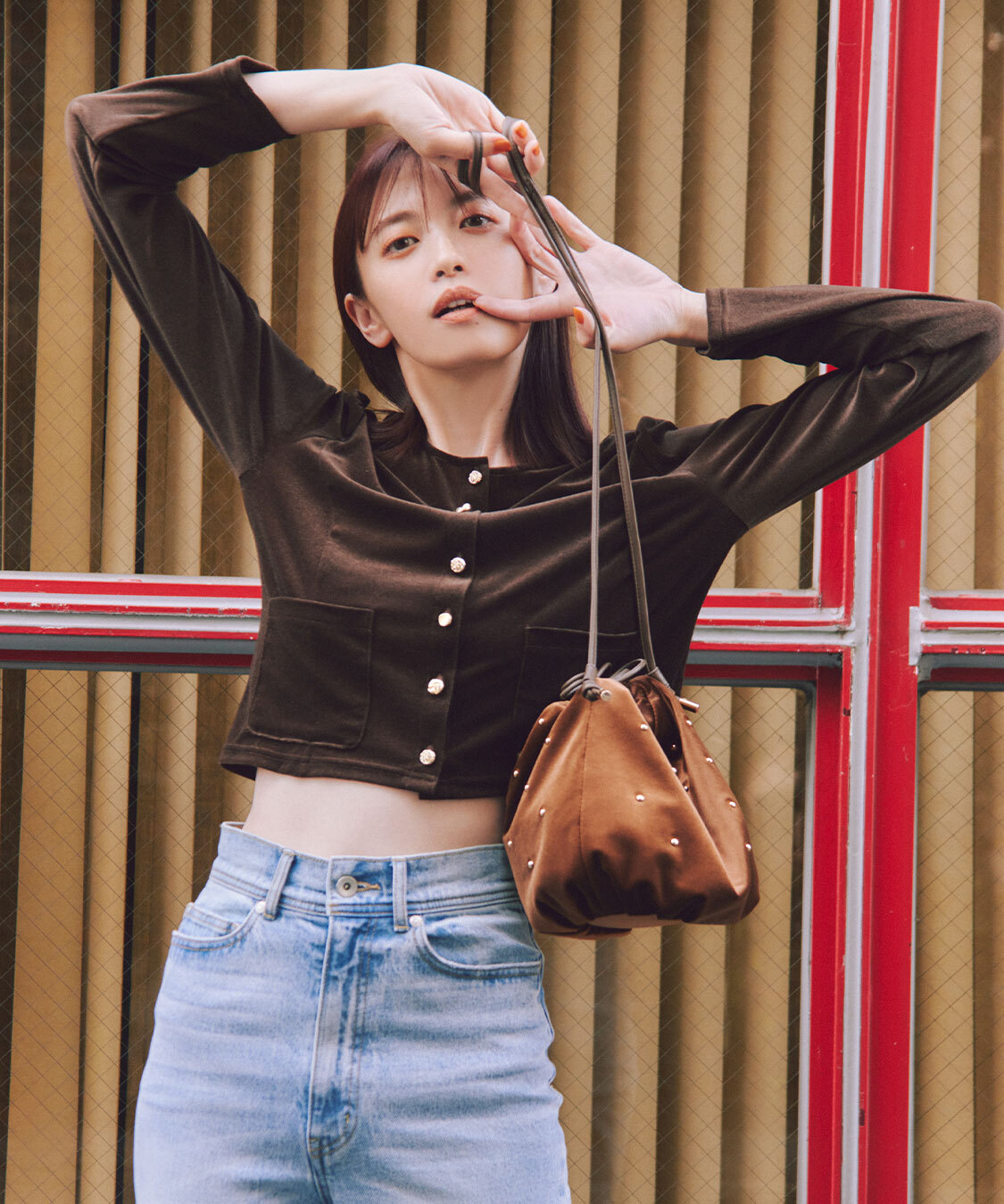 [預購] 折扣 COCO DEAL 短款天鵝絨開襟針織衫