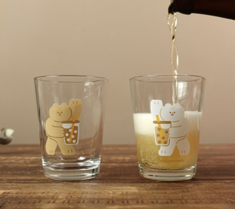 小黃間｜玻璃杯對杯組｜熊熊珍奶乾杯