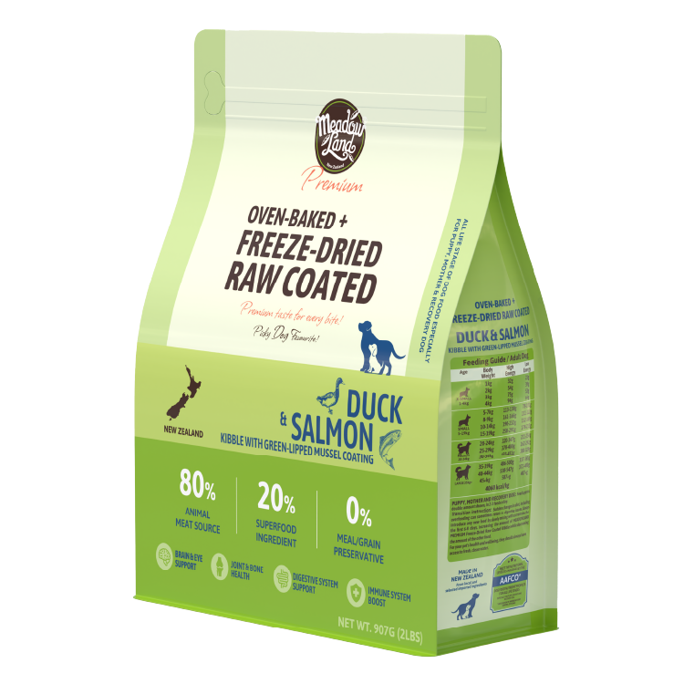 Meadowland | 烘焙鴨肉 + 三文魚 + 青口凍乾塗層 全犬糧 907g