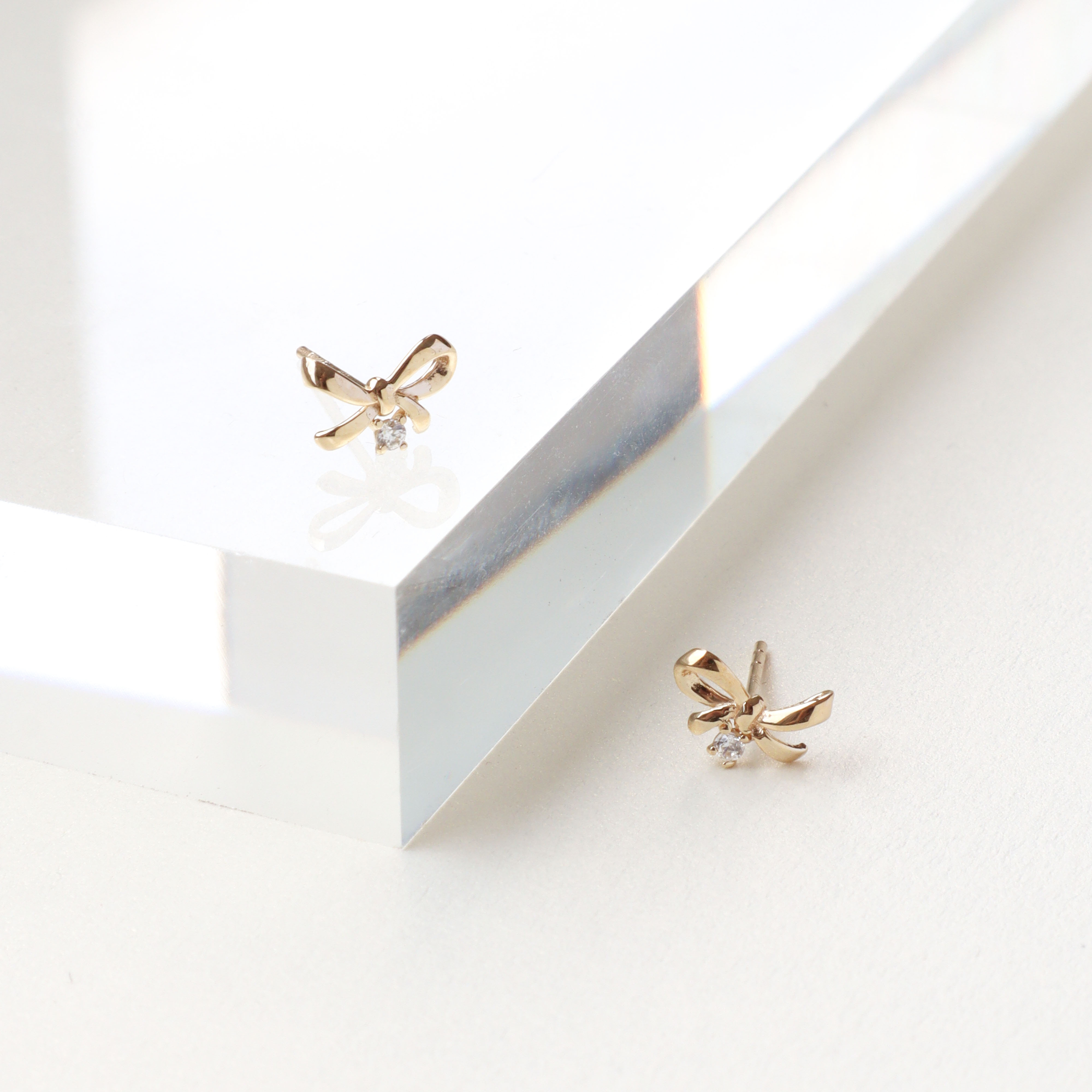 10K/緞光小鑽耳環