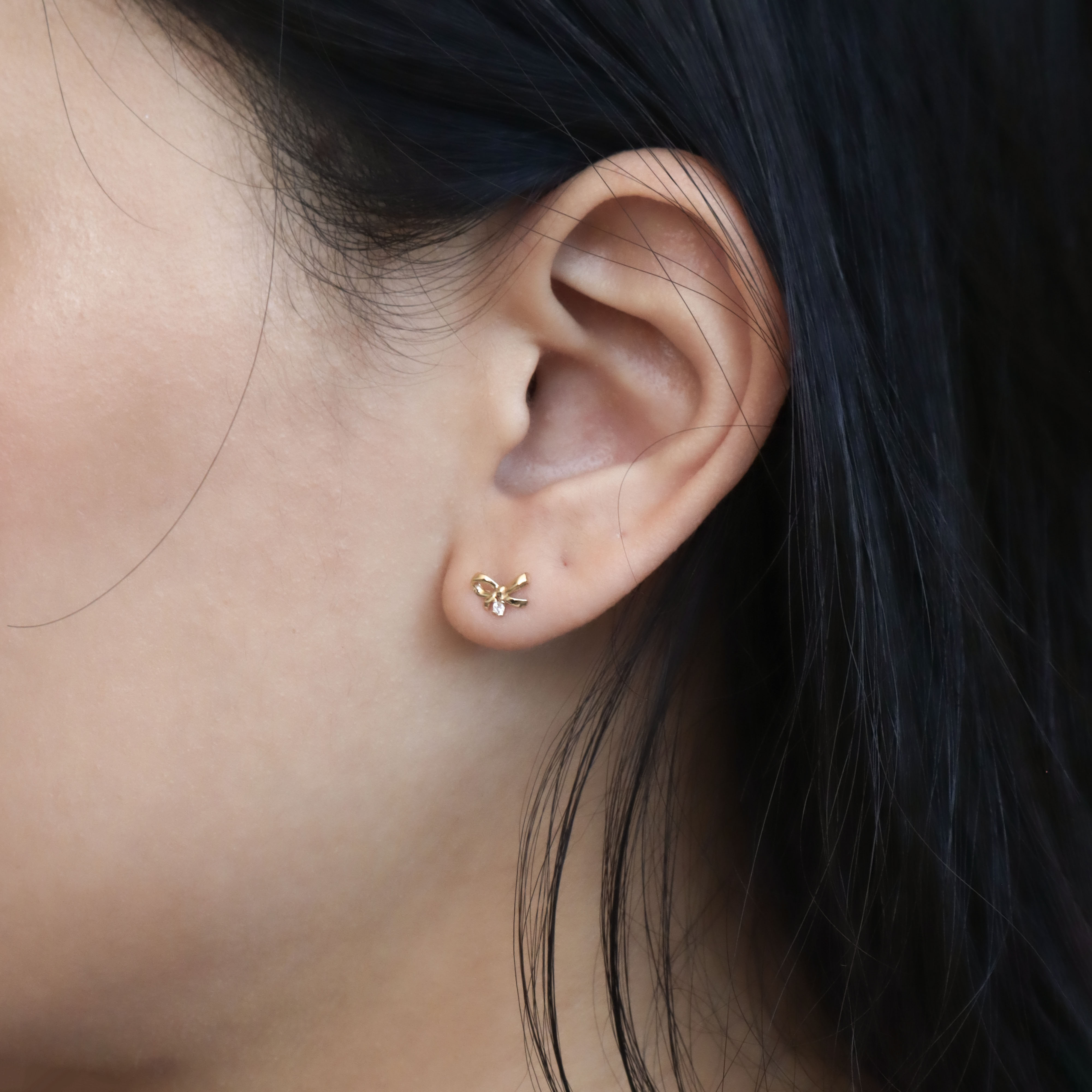 10K/緞光小鑽耳環