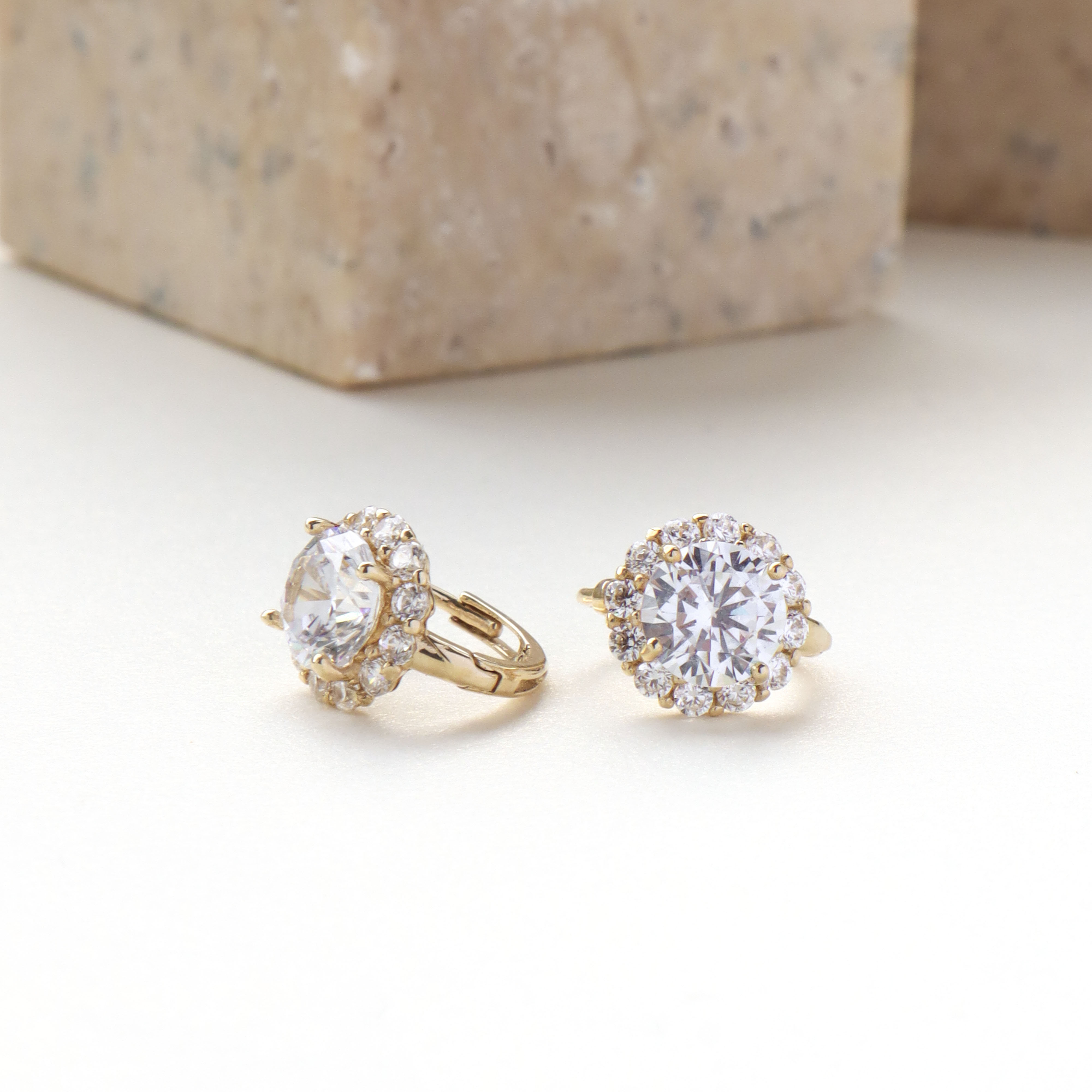 10K/光澤大圓鑽耳環