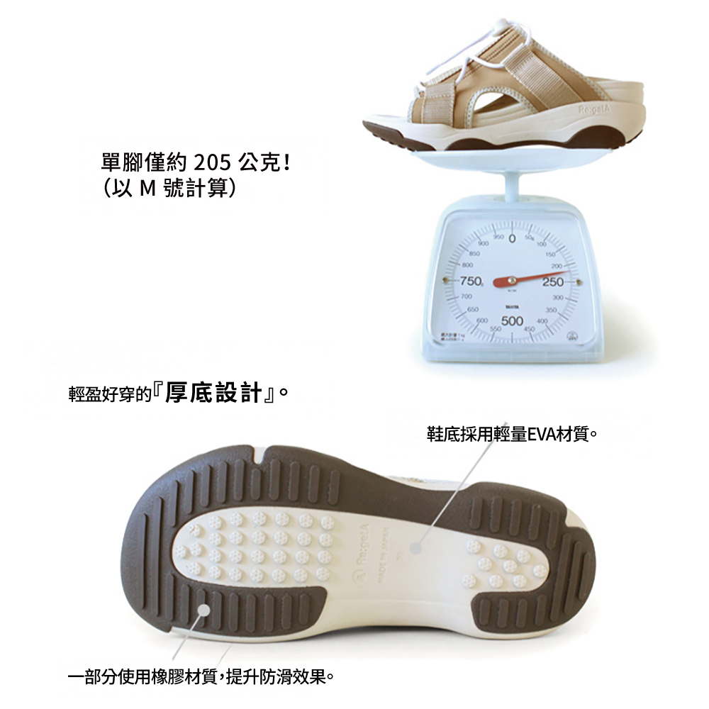 大阪樂步健康鞋 Re:getA輕量厚底運動風涼鞋RE3003(BLK-黑X黑)