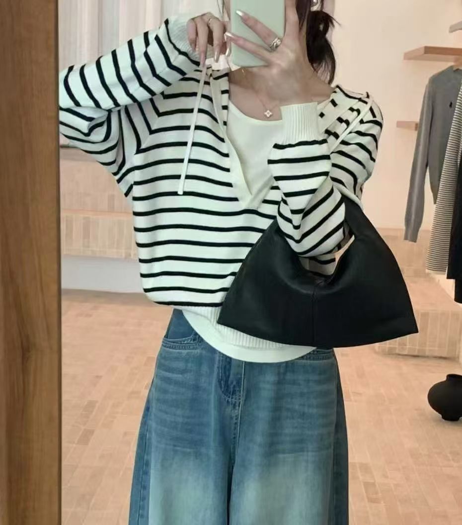 MI5020 假兩件連帽V領短衛衣