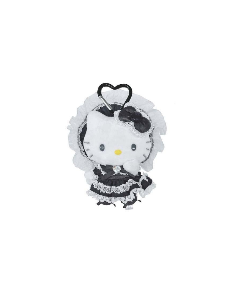 Hello Kitty 黑色Lolita 心形扣毛公仔掛飾