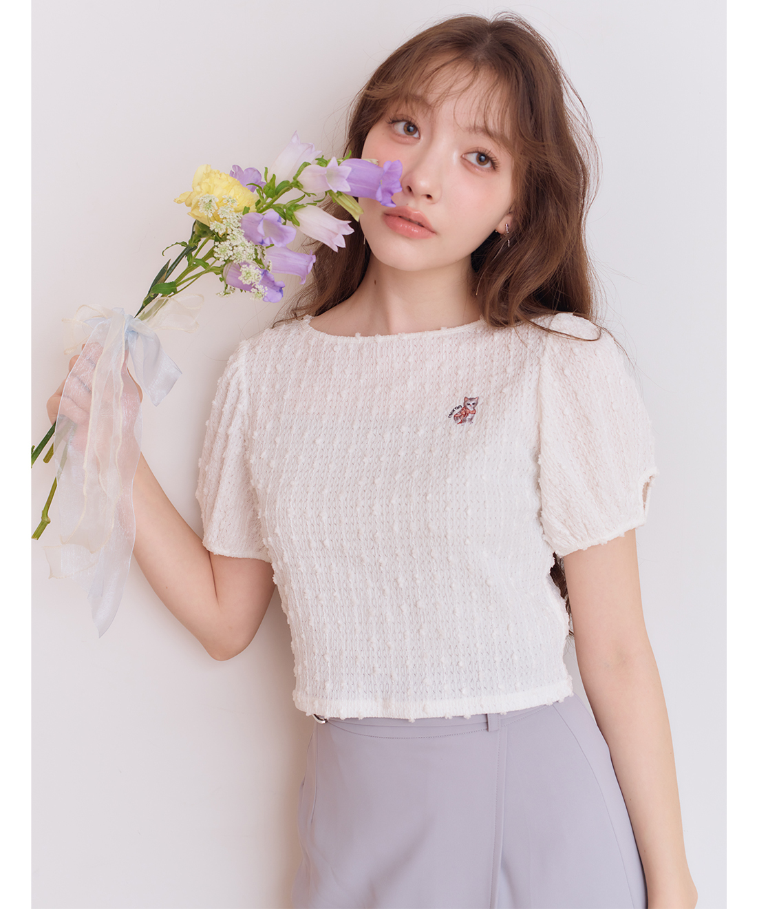 [預購] LILLIAN CARAT ronron 刺繡提花針織上衣