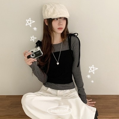 【優惠價預訂】韓國綁純吊帶＋長袖SET（4色）