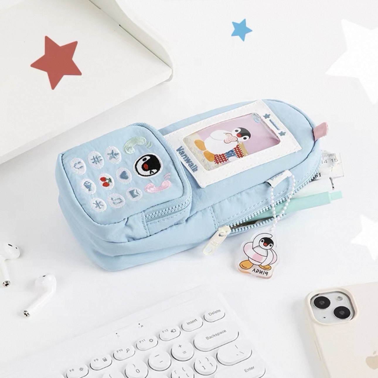 VANWALK x PINGU 企鵝家族 手機造型筆袋 拉鍊 大容量收納 可愛