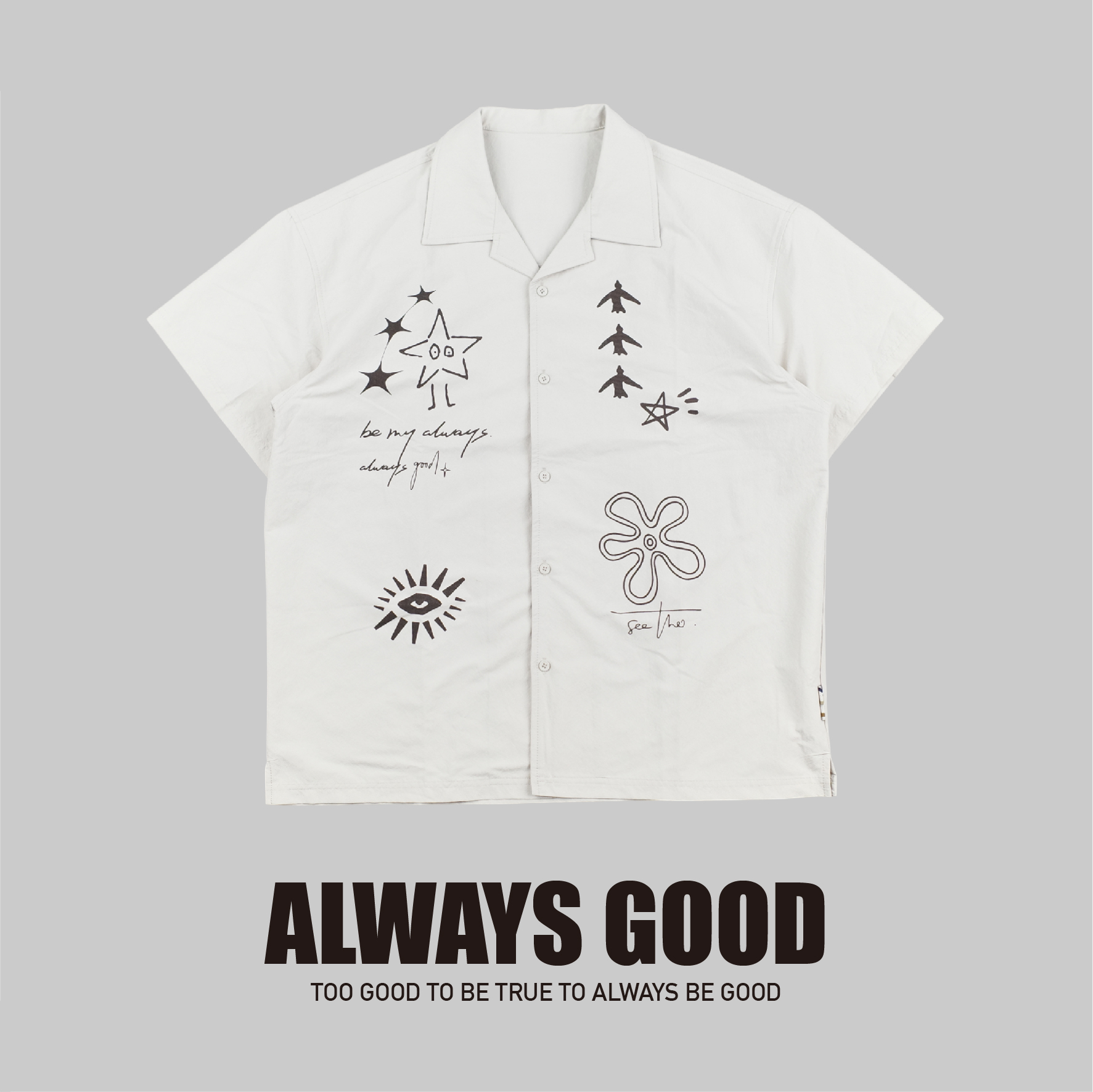 『Always_Good』童趣插畫 防潑水 古巴領 短袖襯衫