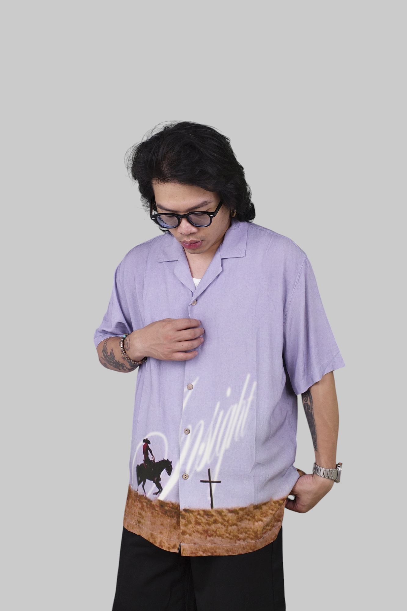 『Always_Good』西部牛仔 滿版印花 短袖襯衫