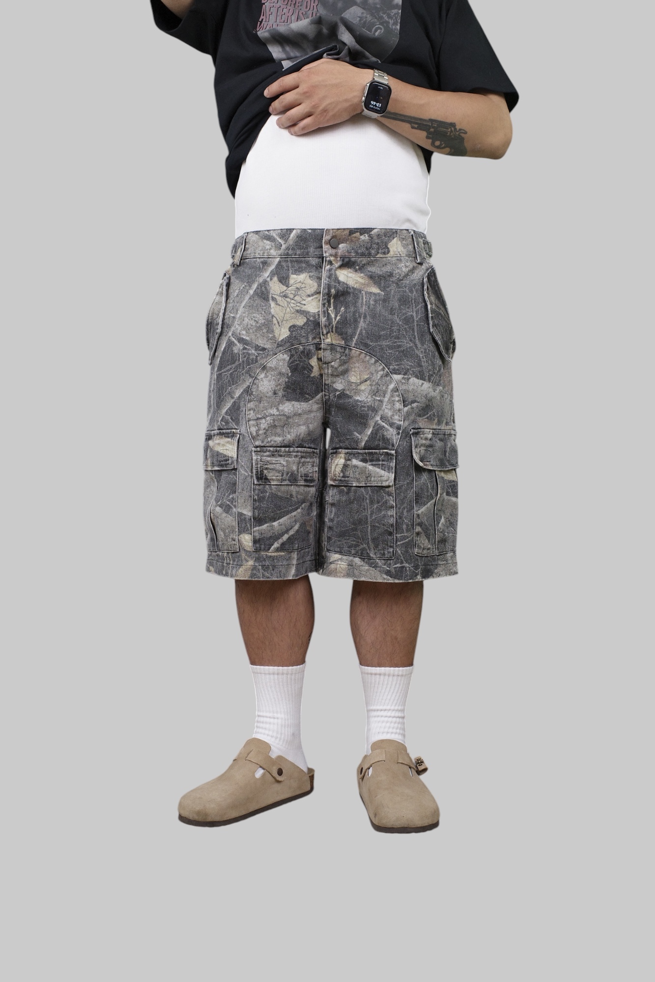 『Always_Good』枯葉迷彩 多口袋 酵素水洗 五分 短褲