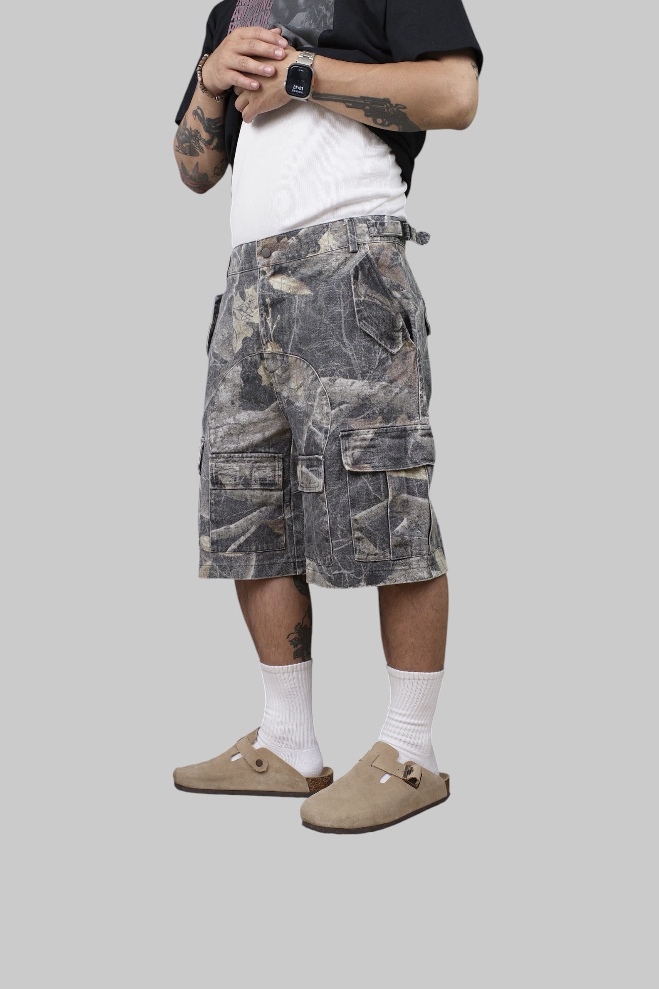 『Always_Good』枯葉迷彩 多口袋 酵素水洗 五分 短褲