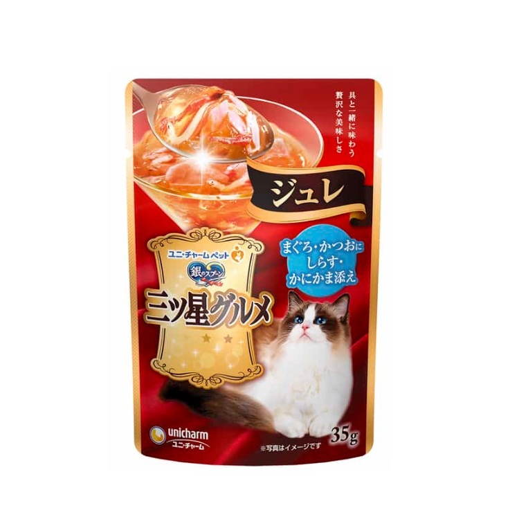 Unicharm 吞拿魚 鰹魚 白飯魚 蟹柳肉凍35g