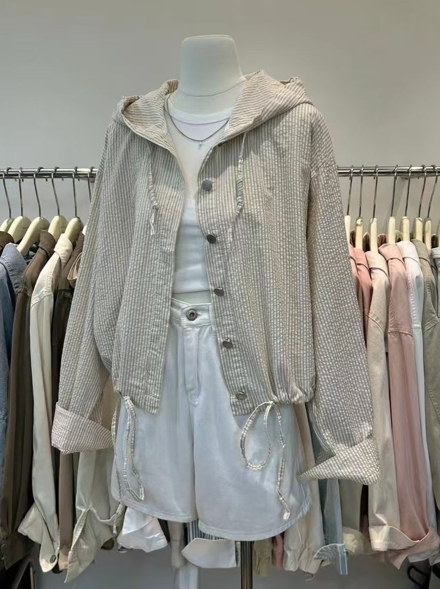 MI5041 皺皺連帽直紋外套