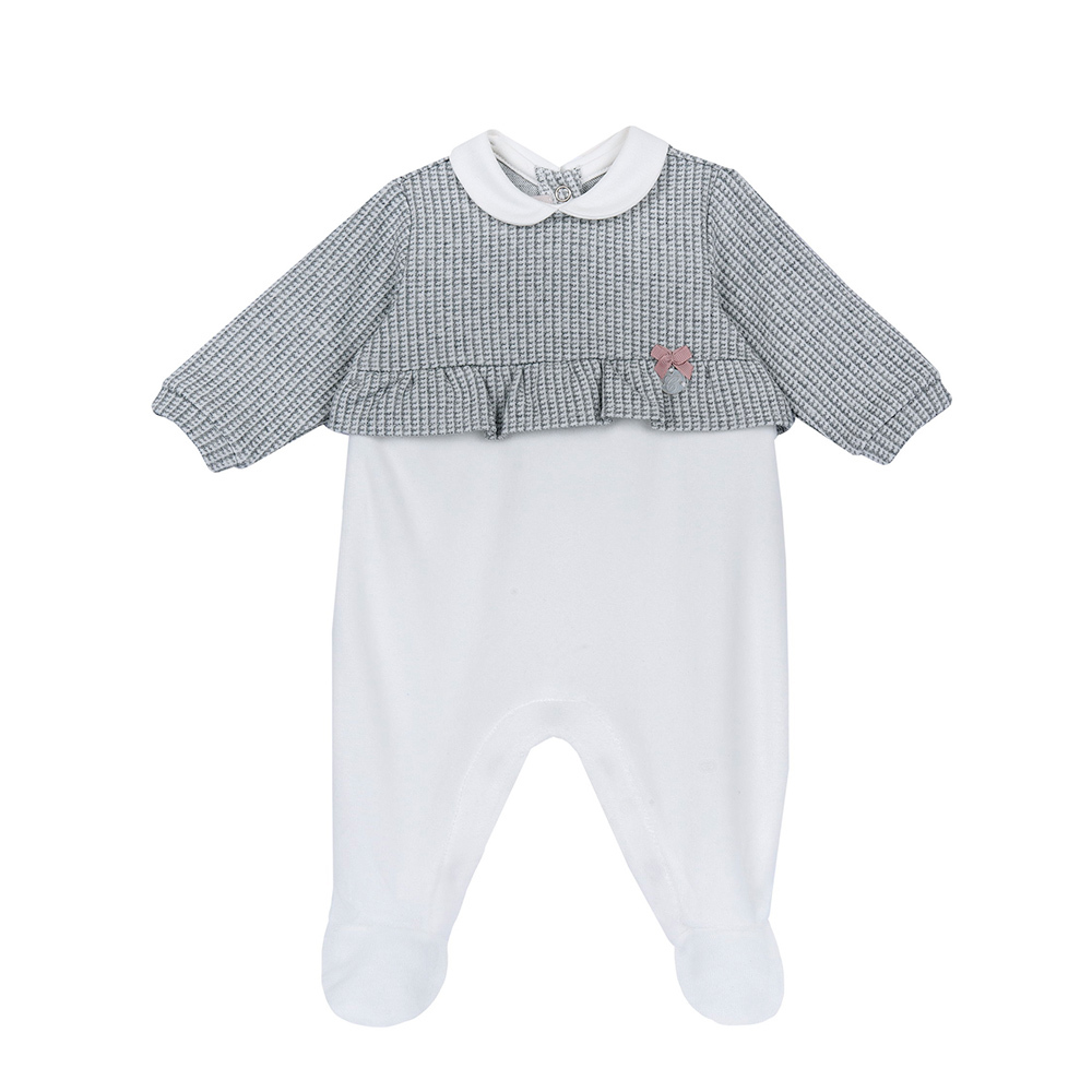 冬雪-剪接灰格+荷葉有領後開兔裝