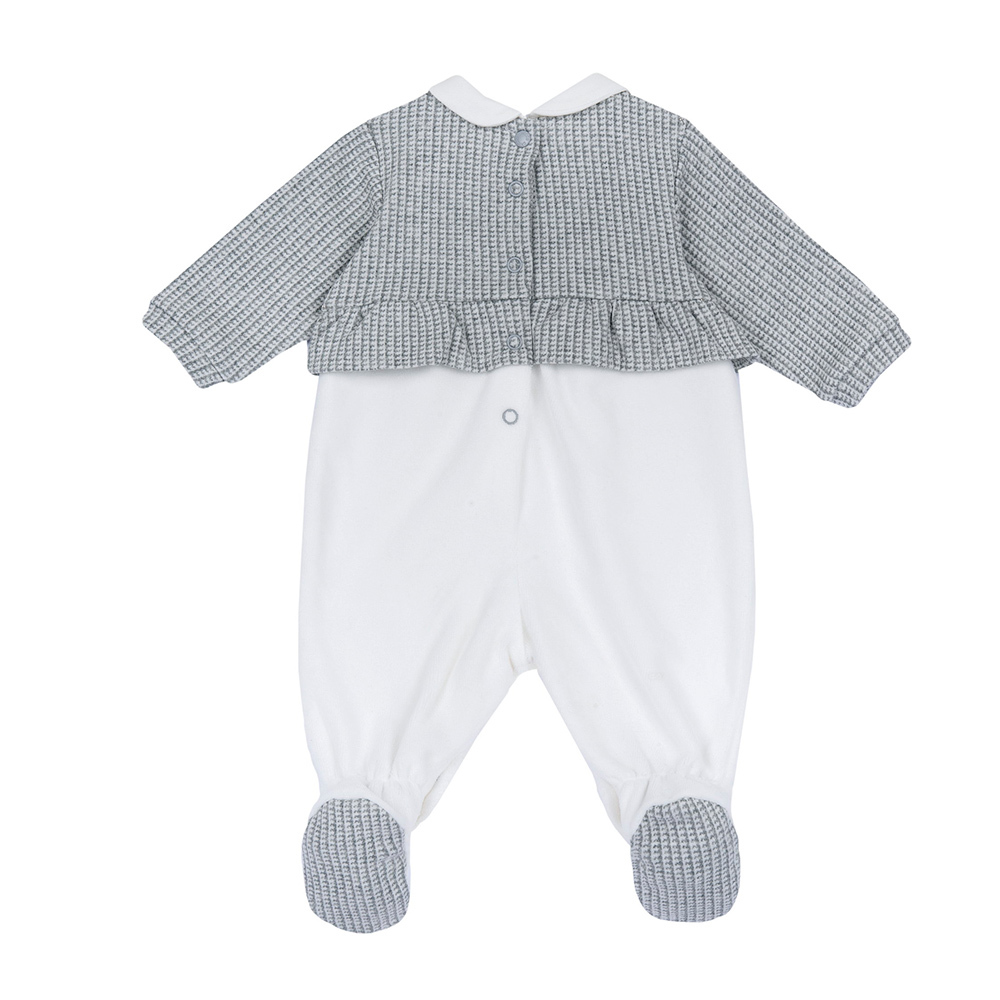 冬雪-剪接灰格+荷葉有領後開兔裝