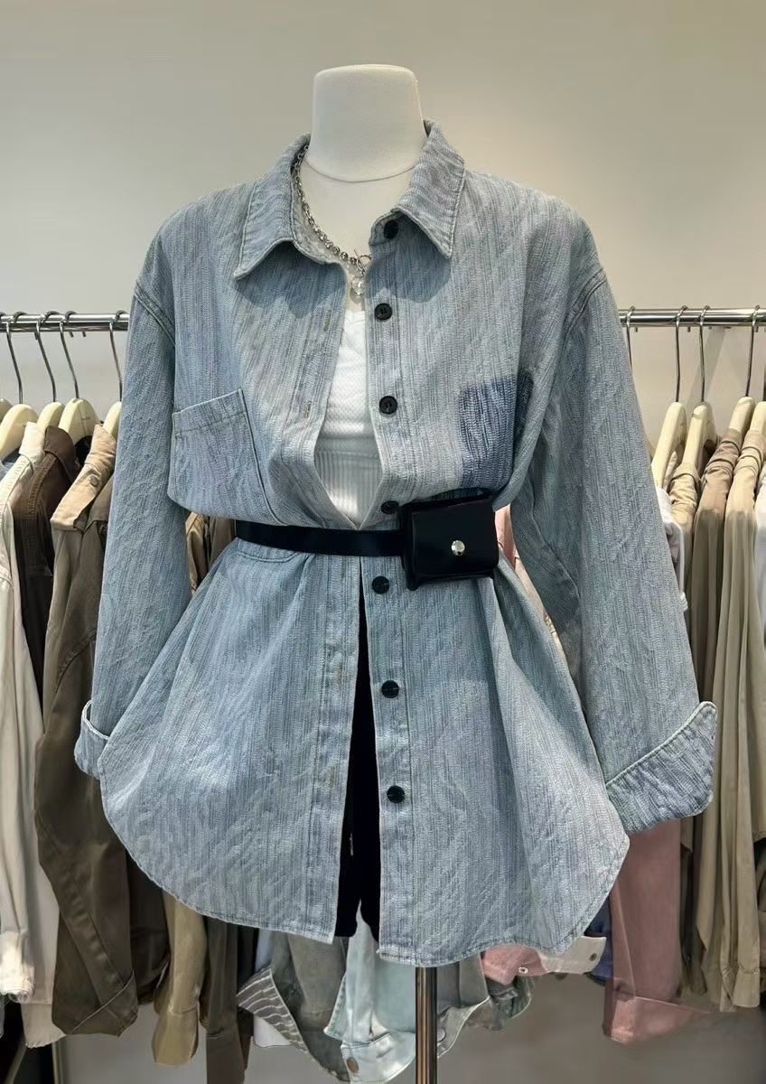 MI5043 暗花紋寬鬆牛仔恤衫