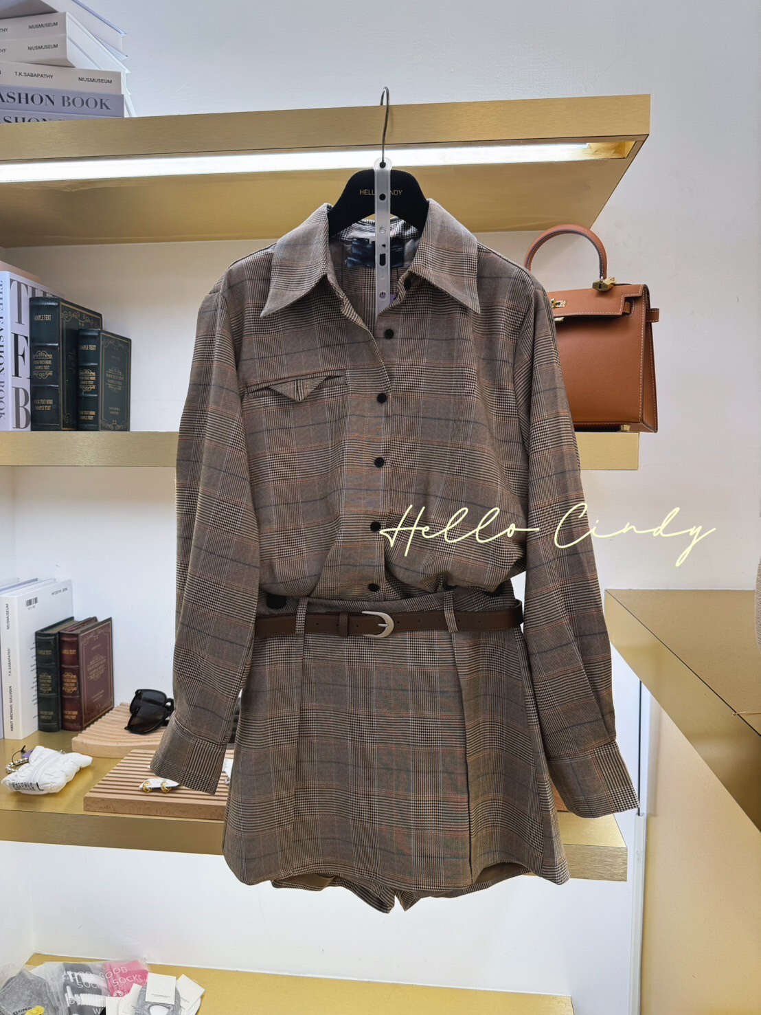 B08121 現貨+預購-英式格紋襯衫+褲裙腰帶組