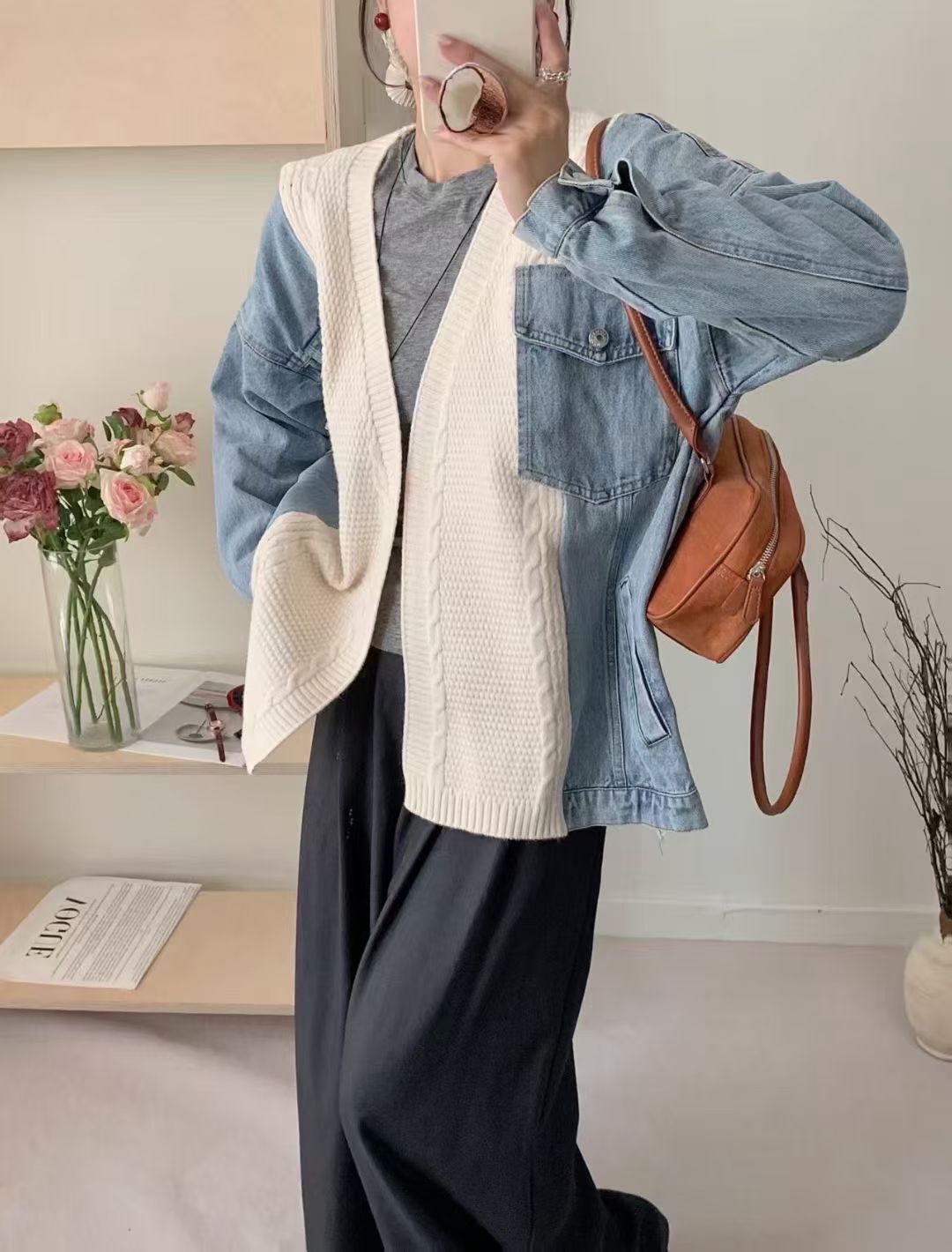 MI5048 扭麻花拼接牛仔外套