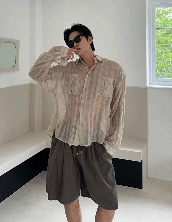 雙口袋捲袖襯衫